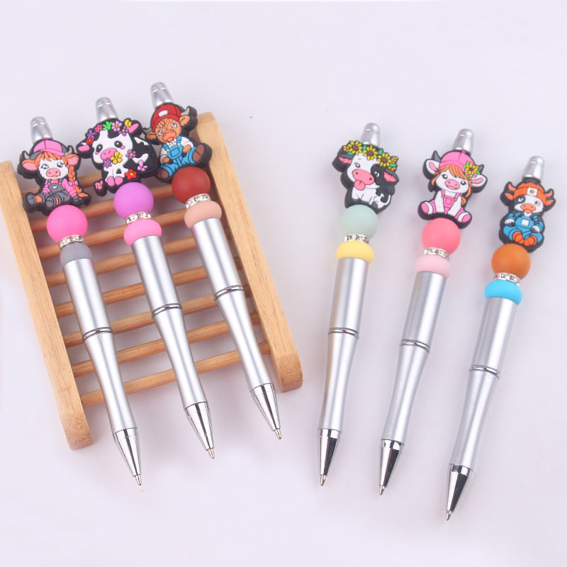 Wholesale Beaded Pens Cow Silicone Beads Plastic Multifunctional Ballpoint Pen